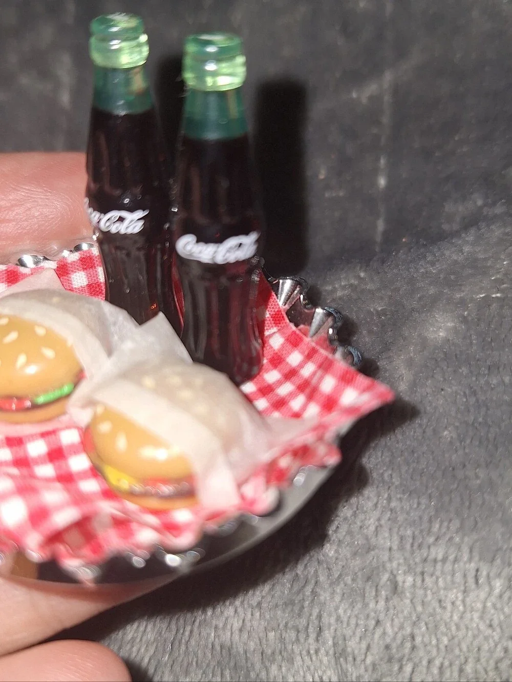 Vintage Minature Coke & Burgers~1998 Coca-Cola Car Hop Waitress Barbie~Dollhouse